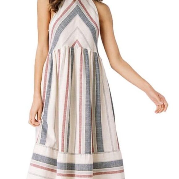 EUC Urban Outfitter LOVE+Harmony Stripe Woven Linen Blend Halter Neck Midi Dress - Picture 6 of 12